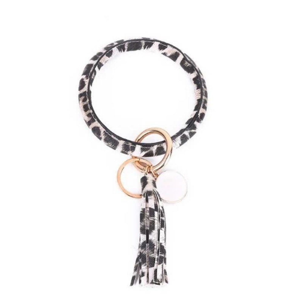 Black Leopard Vegan Leather Tassel Bangle‎ Keychain~~NWOT